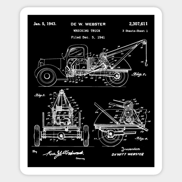 Wrecking Truck Patent 1943 wrecking truck gifts Sticker by Anodyle